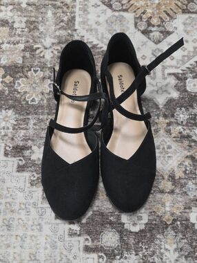 Black Suede Cross-Strap Heels